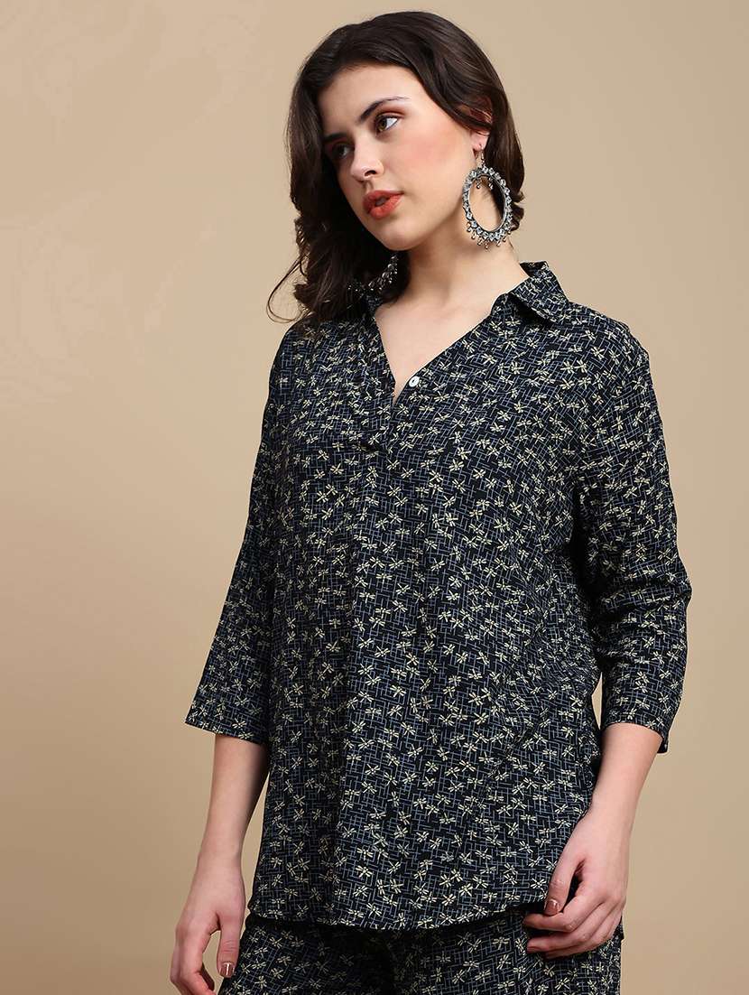 women printed three quarter sleeve a-line ethnic top - 22227481 -  Standard Image - 2