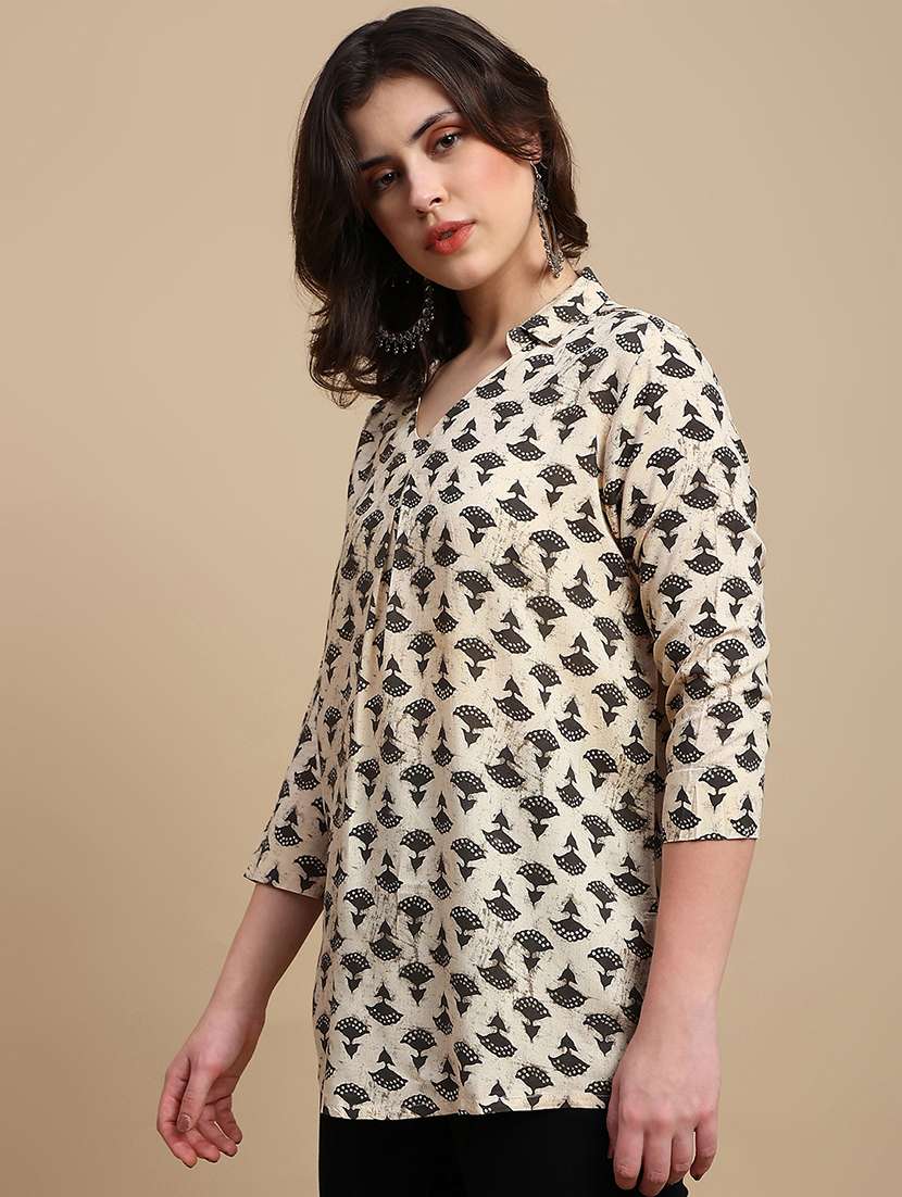 women printed three quarter sleeve a-line ethnic top - 22227484 -  Standard Image - 2