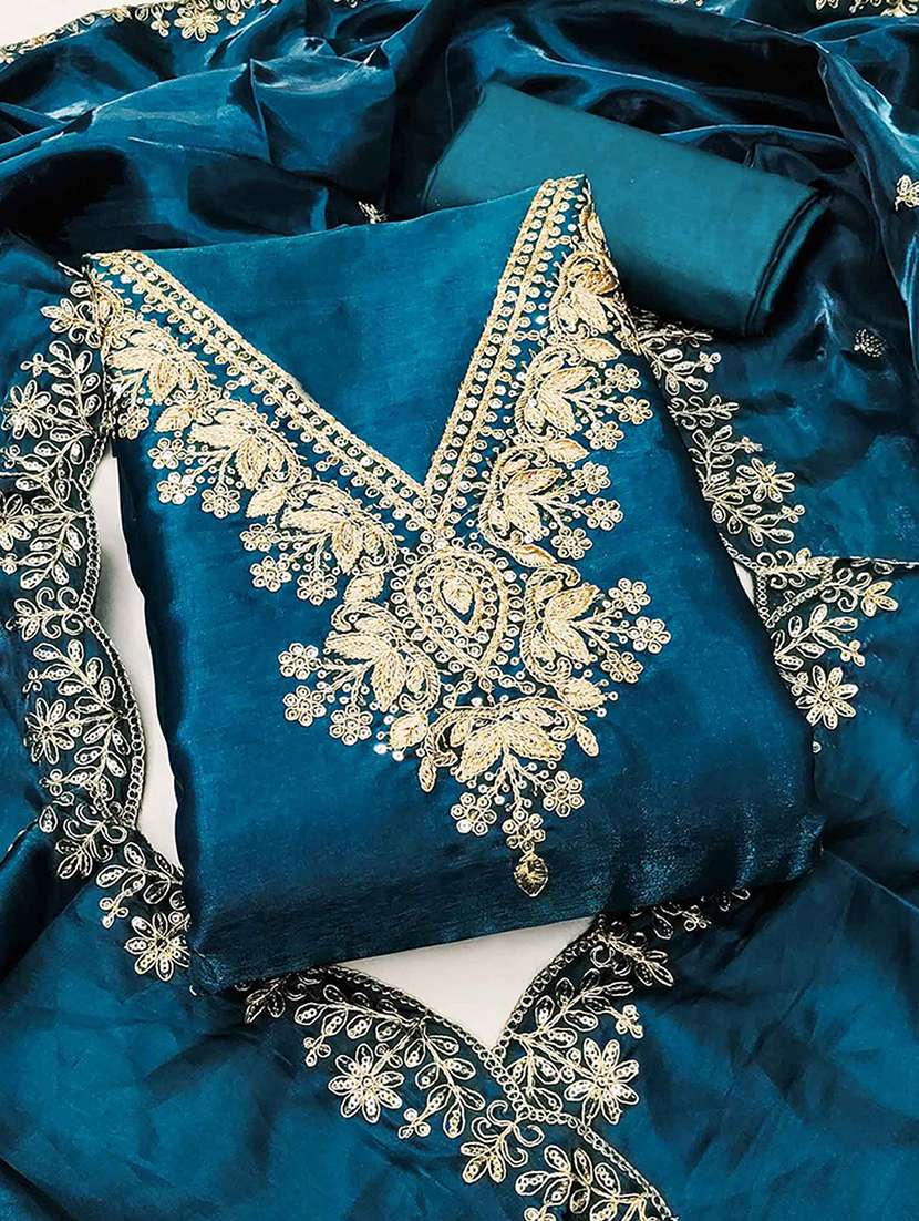 women solid with work embroidered unstitched suit set - 22227486 -  Standard Image - 2