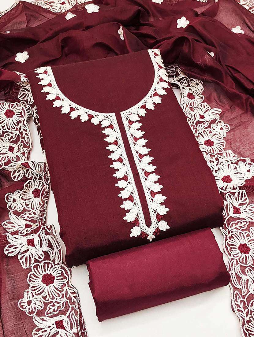 women solid with work embroidered unstitched suit set - 22227492 -  Standard Image - 2