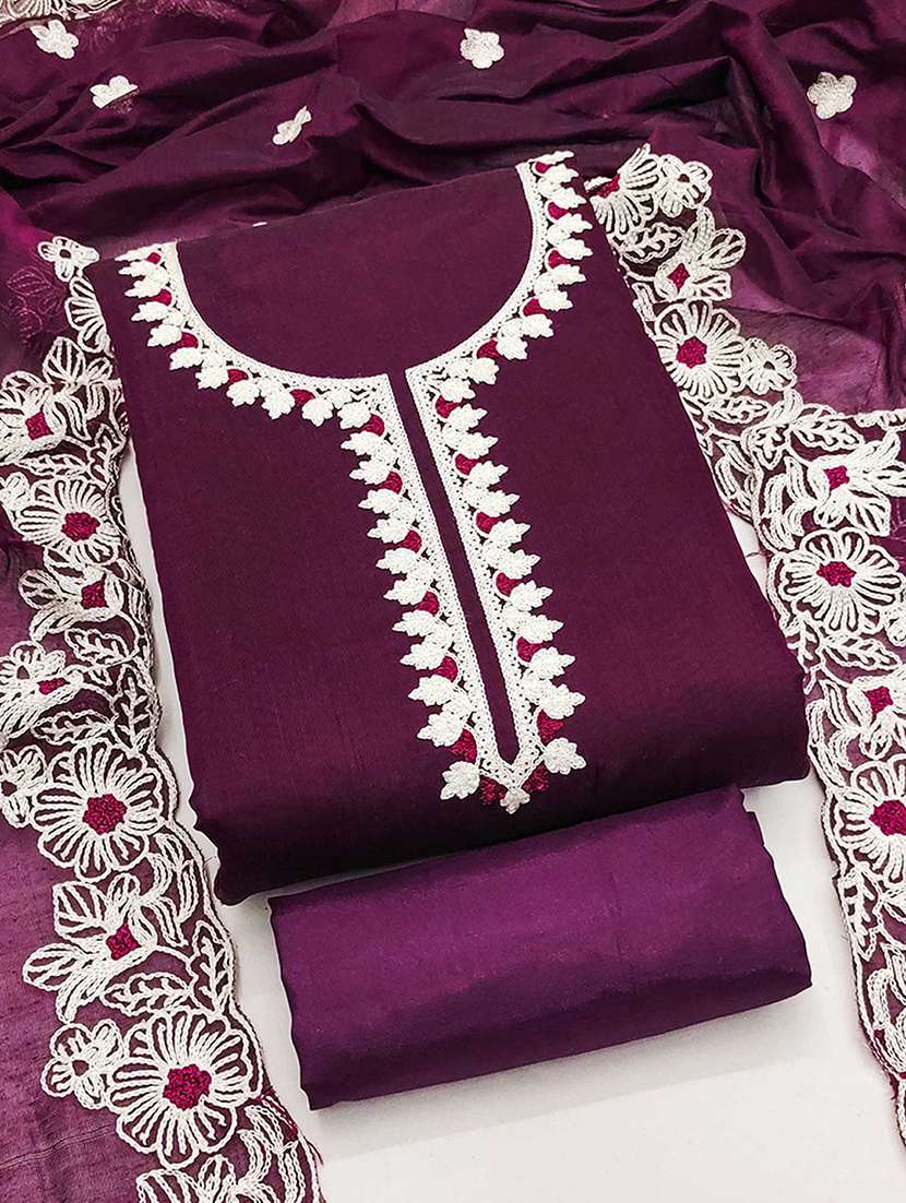 Women Solid With Work Embroidered Unstitched Suit Set - 22227495 -  Standard Image - 2