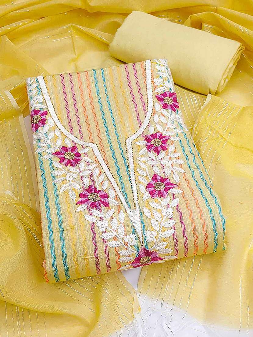women self design embroidered unstitched suit set