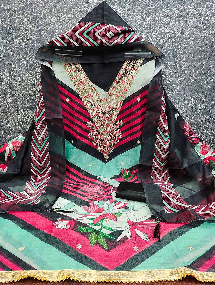 women printed embroidered unstitched suit set - 22227542 -  Standard Image - 2