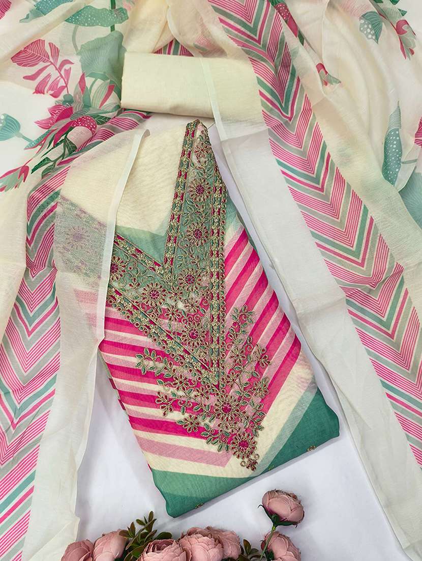 women printed embroidered unstitched suit set - 22227544 -  Standard Image - 2