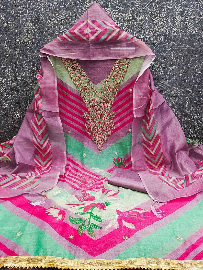 women printed embroidered unstitched suit set - 22227545 -  Standard Image - 2