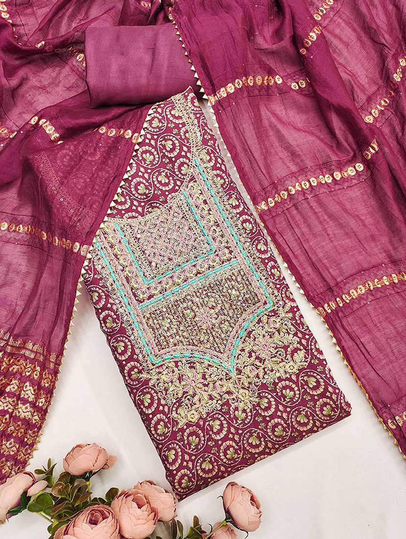 women printed embroidered unstitched suit set - 22227548 -  Standard Image - 2