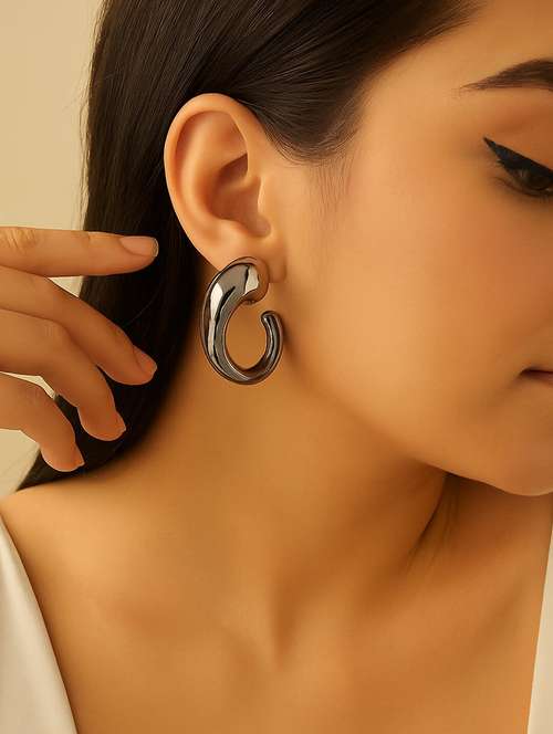 women grey glossy hoop earring - 22227612 -  Standard Image - 0
