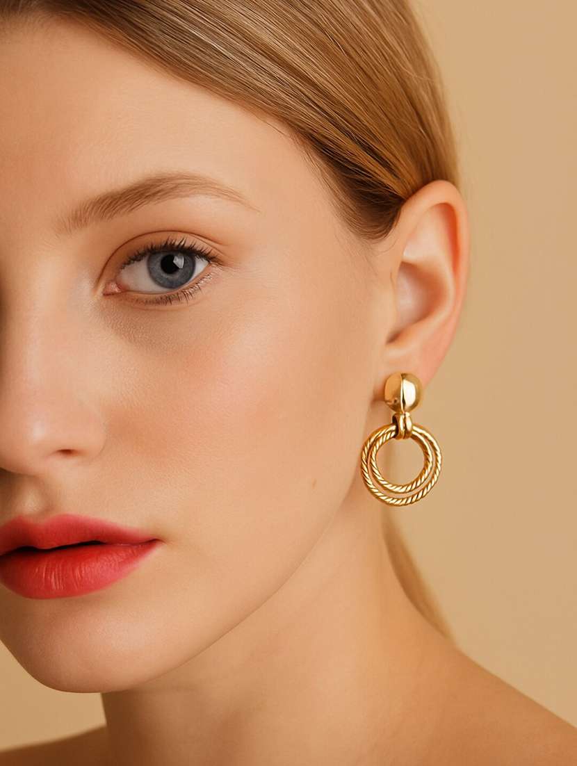 women gold loop studs earring