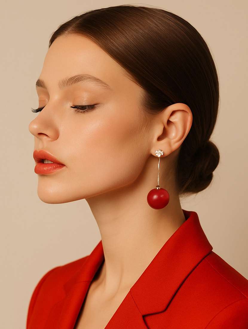red trendy cherry drop earrings 