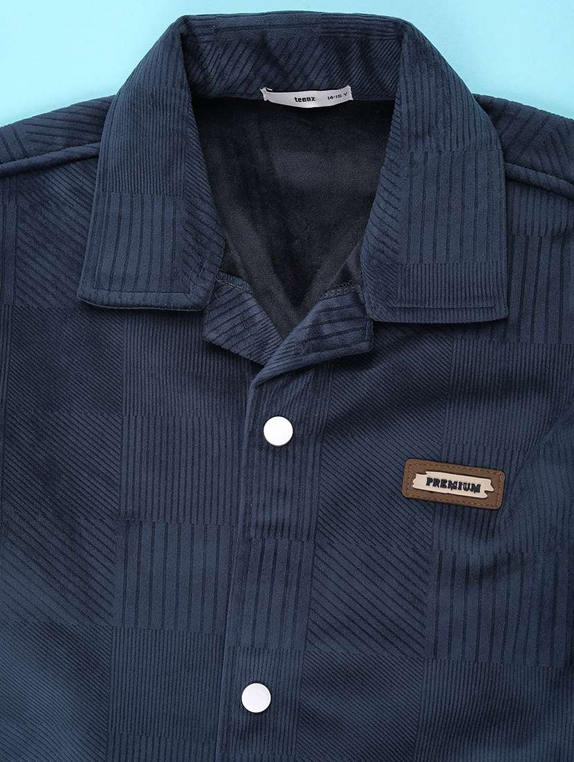 boys solid collared long sleeve shacket - 22227675 -  Standard Image - 2