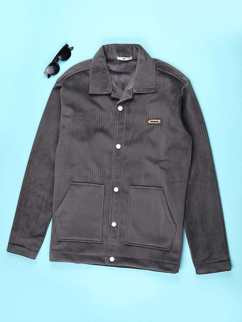 boys solid collared long sleeve shacket