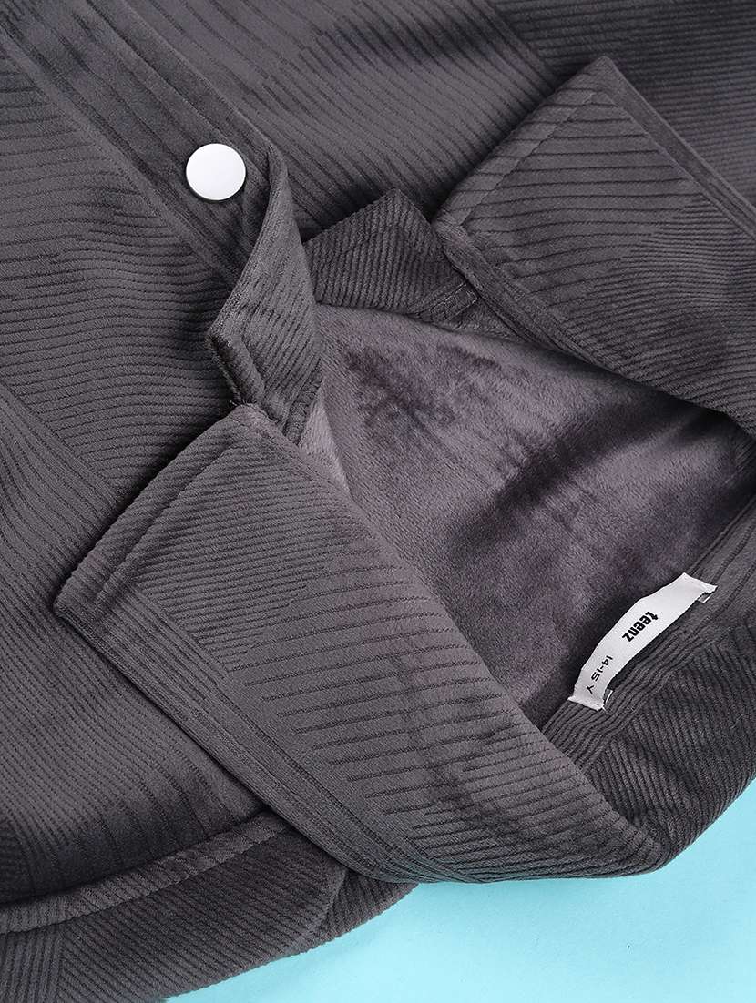 boys solid collared long sleeve shacket - 22227676 -  Standard Image - 2