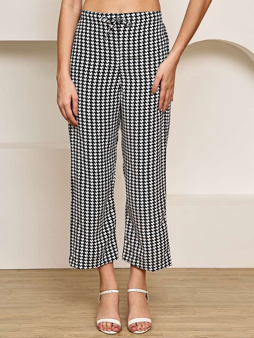 women houndstooth print mid rise straight palazzo