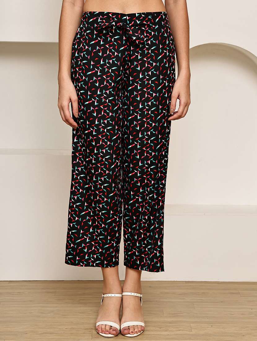 women printed mid rise straight palazzo