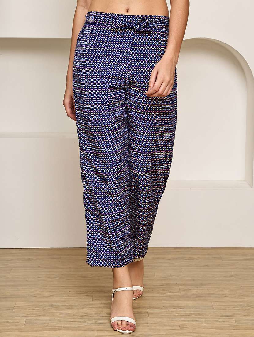 women printed mid rise straight palazzo