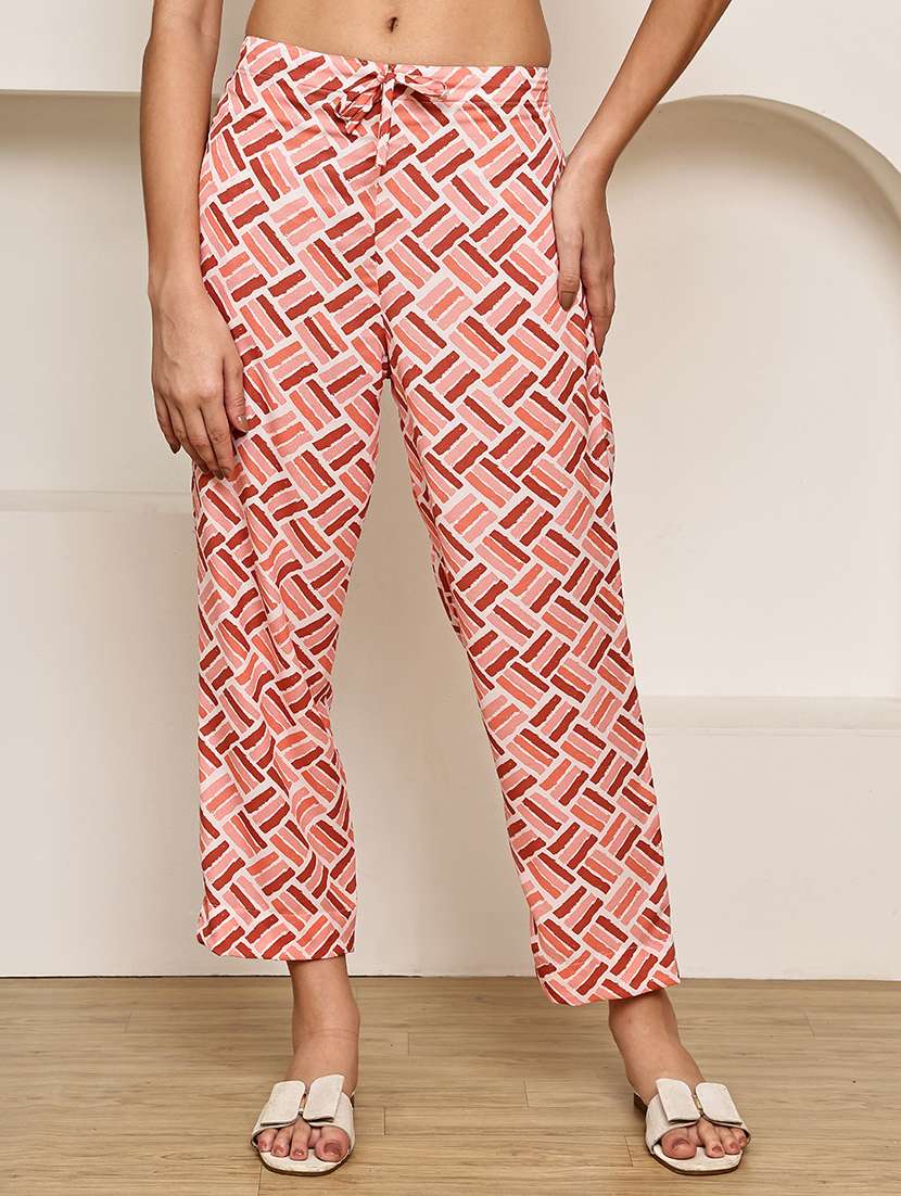 women printed mid rise straight palazzo