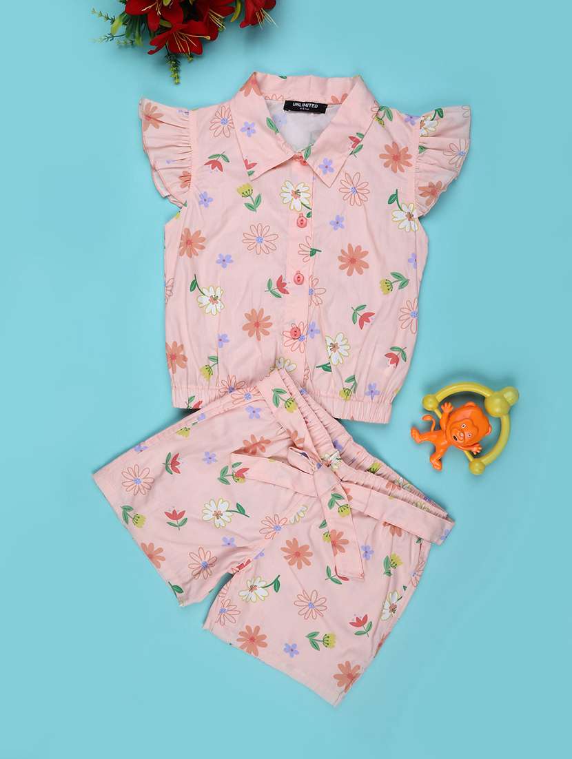 gurls floral print top and shorts set