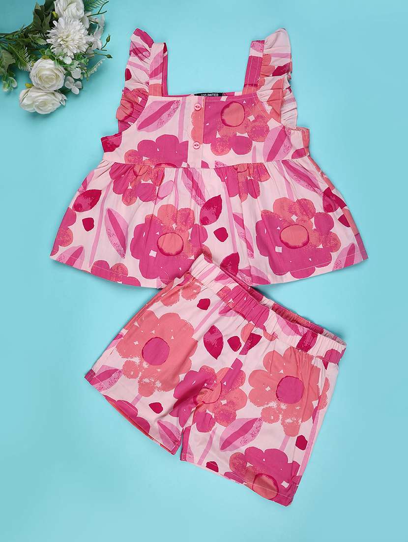 girls floral print top and shorts co-ord set