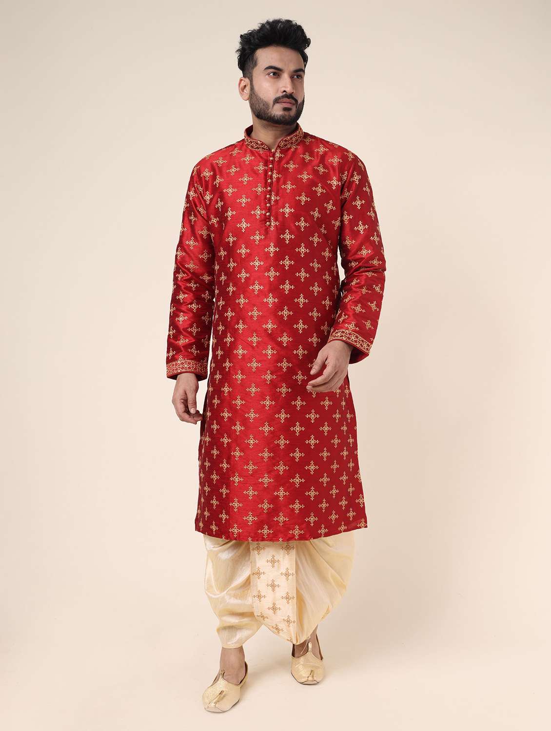 men solid with work mid rise dhoti - 22227723 -  Standard Image - 2