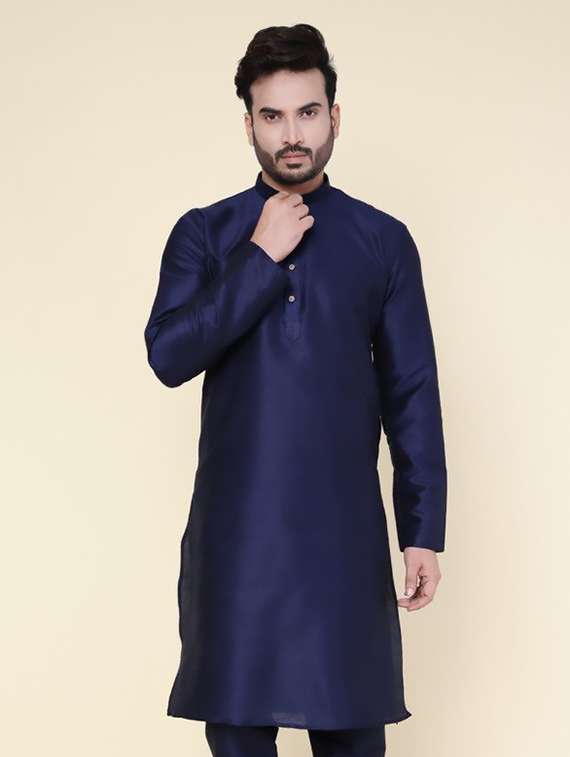 men solid mandarin neck long kurta