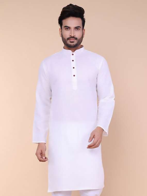 men solid mandarin neck long kurta