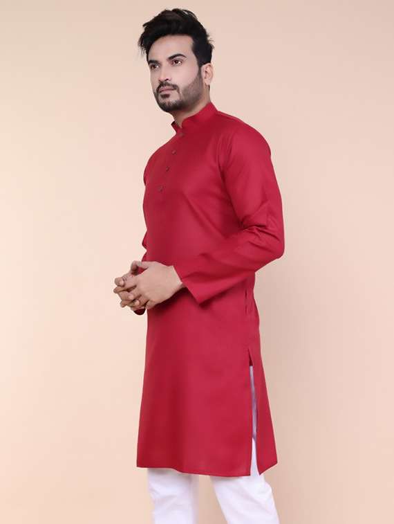 men solid mandarin neck long sleeve kurta - 22227734 -  Standard Image - 2