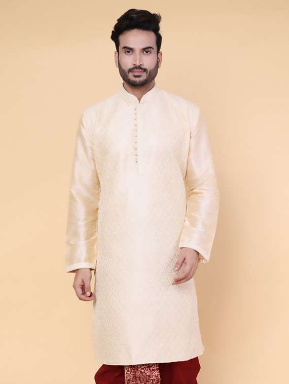men self design mandarin neck long kurta