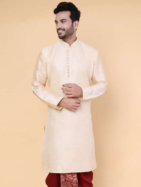 men self design mandarin neck long kurta - 22227737 -  Standard Image - 2