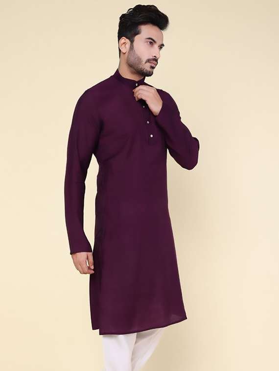 men solid mandarin neck long kurta - 22227742 -  Standard Image - 2