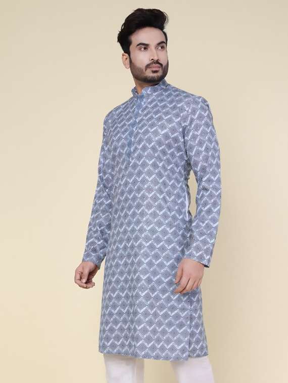 men geometric mandarin neck long kurta - 22227744 -  Standard Image - 2