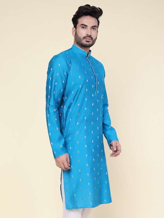 men self design mandarin neck long kurta - 22227750 -  Standard Image - 2