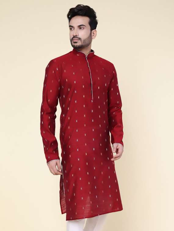 men self design mandarin neck long kurta - 22227751 -  Standard Image - 2