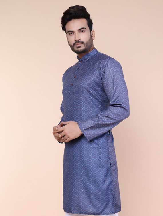 men self design mandarin neck long kurta - 22227762 -  Standard Image - 2