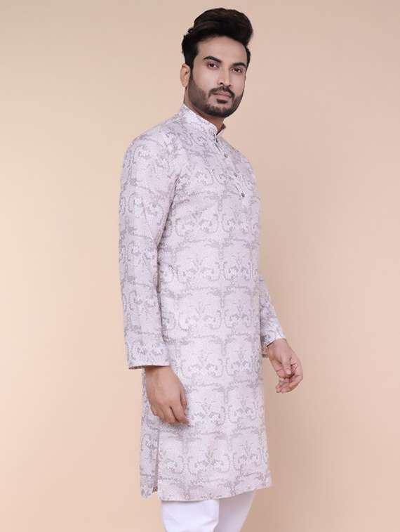men printed mandarin neck long kurta - 22227763 -  Standard Image - 2