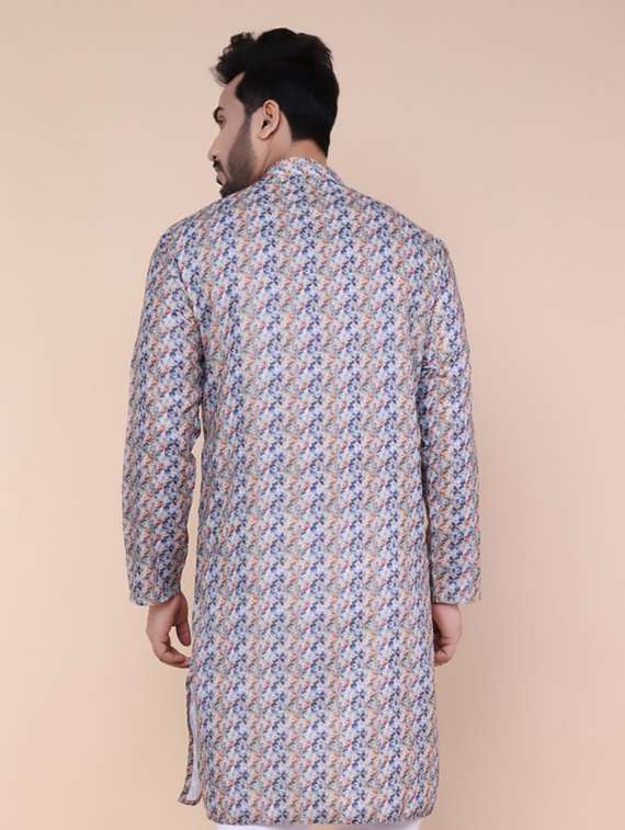 men printed mandarin neck long kurta - 22227766 -  Standard Image - 2
