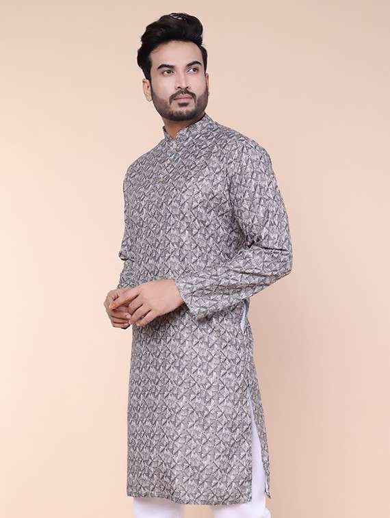 men printed mandarin neck long kurta - 22227768 -  Standard Image - 2
