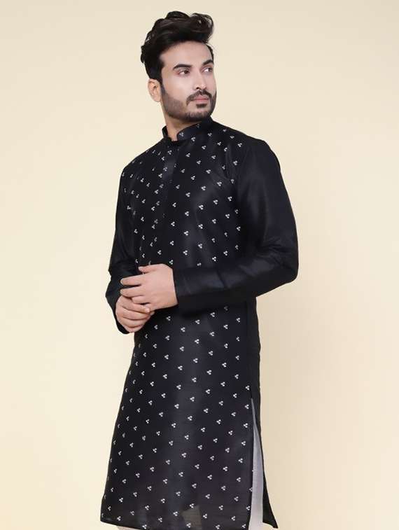 men self design mandarin neck long kurta - 22227771 -  Standard Image - 2