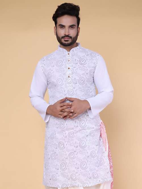 Men Self Design Mandarin Neck Long Kurta