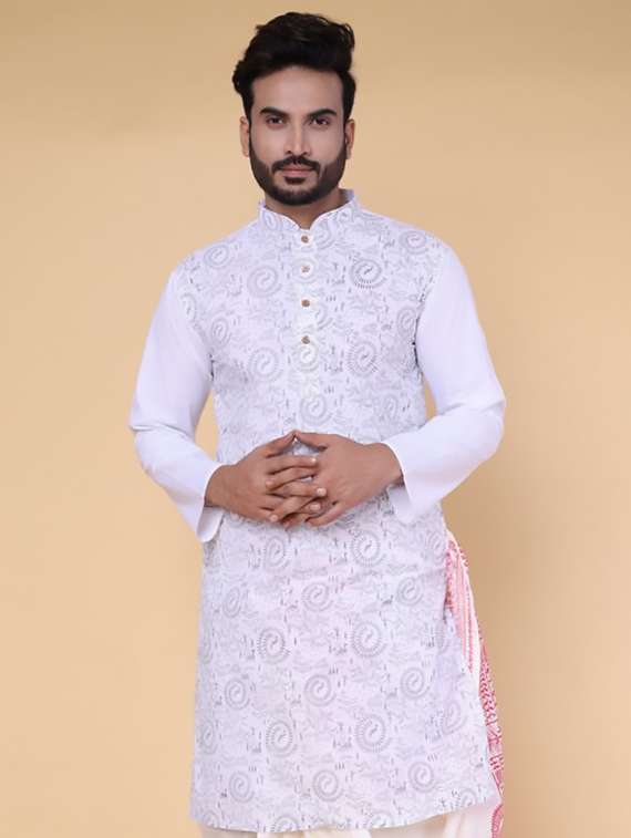 men self design mandarin neck long kurta