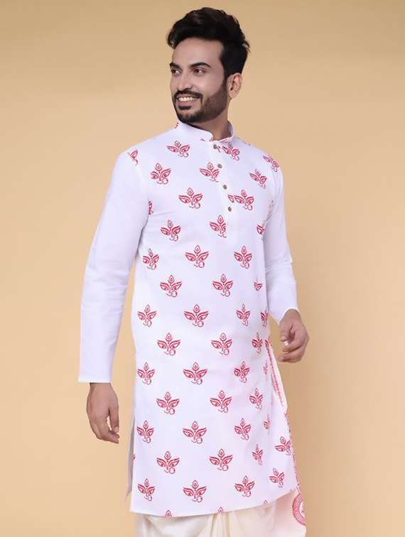 men printed mandarin neck long kurta - 22227773 -  Standard Image - 2