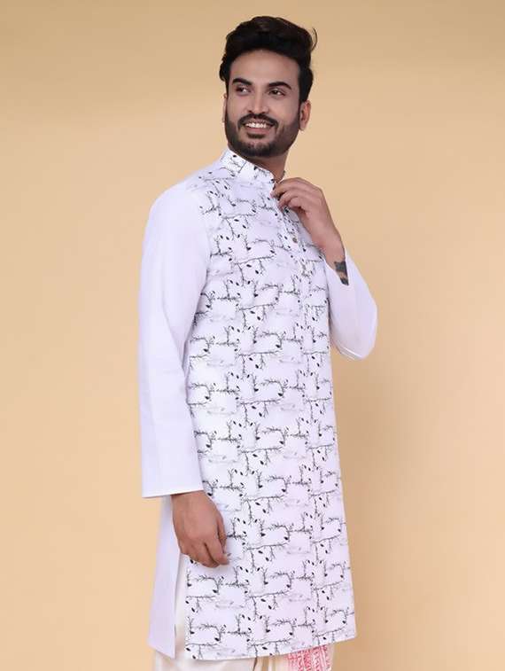 men self design mandarin neck long kurta - 22227774 -  Standard Image - 2