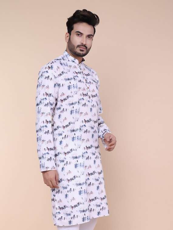 men printed mandarin neck long kurta - 22227775 -  Standard Image - 2