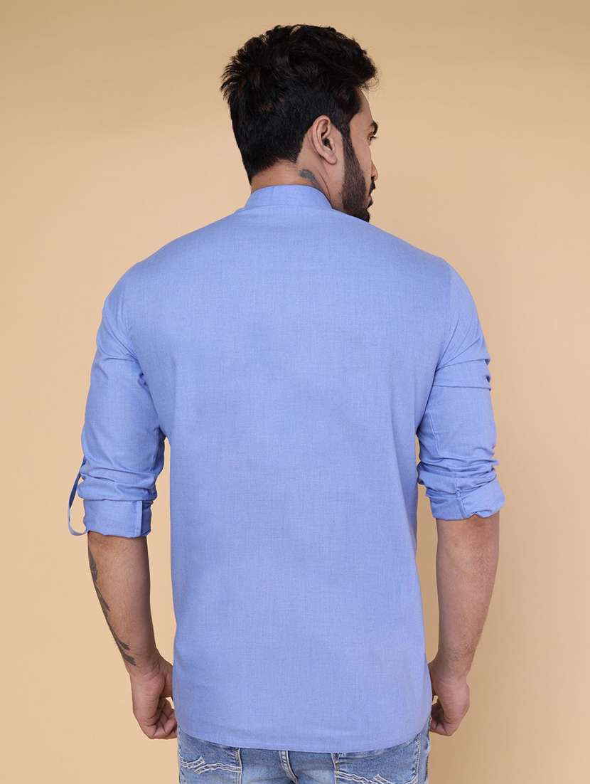 men solid mandarin neck short kurta - 22227776 -  Standard Image - 2