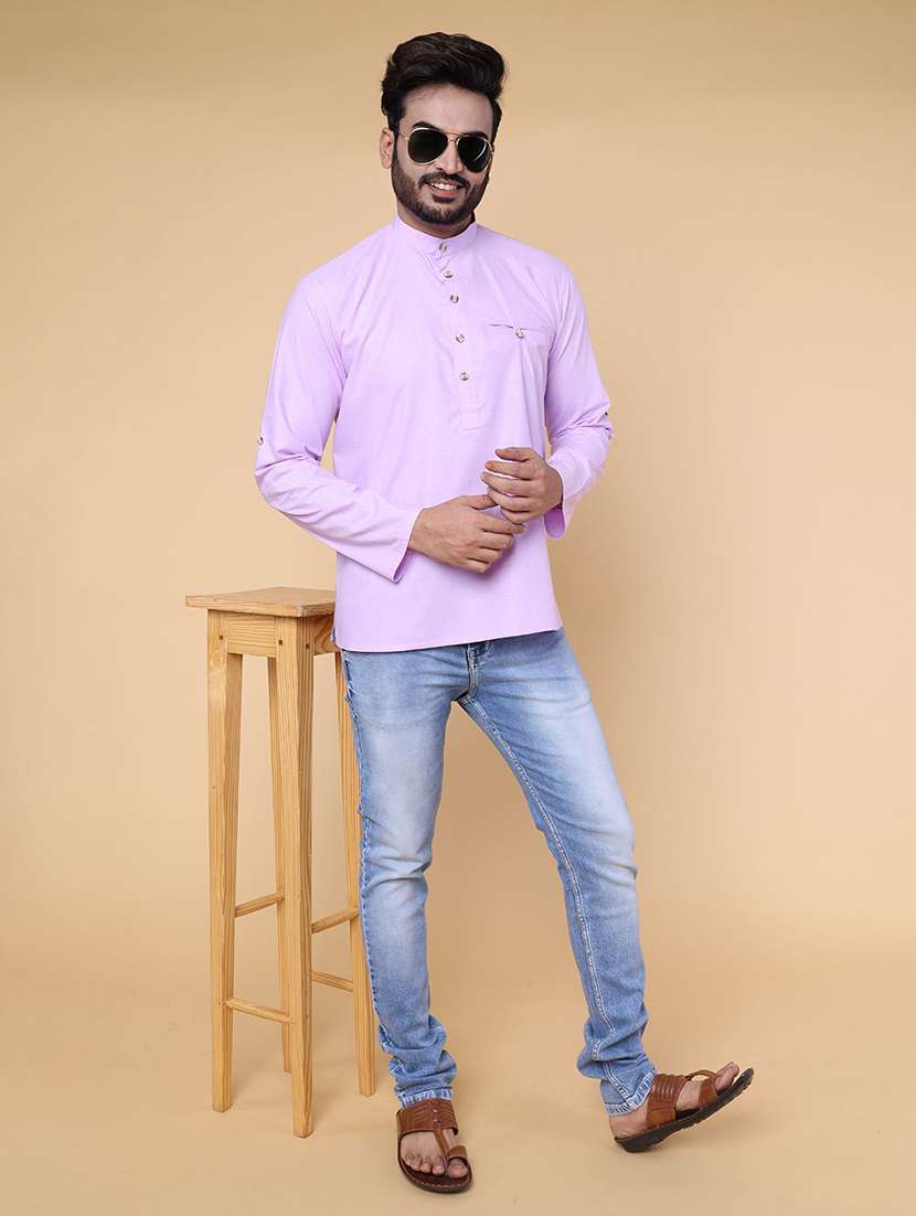 men solid mandarin neck short kurta - 22227777 -  Standard Image - 2