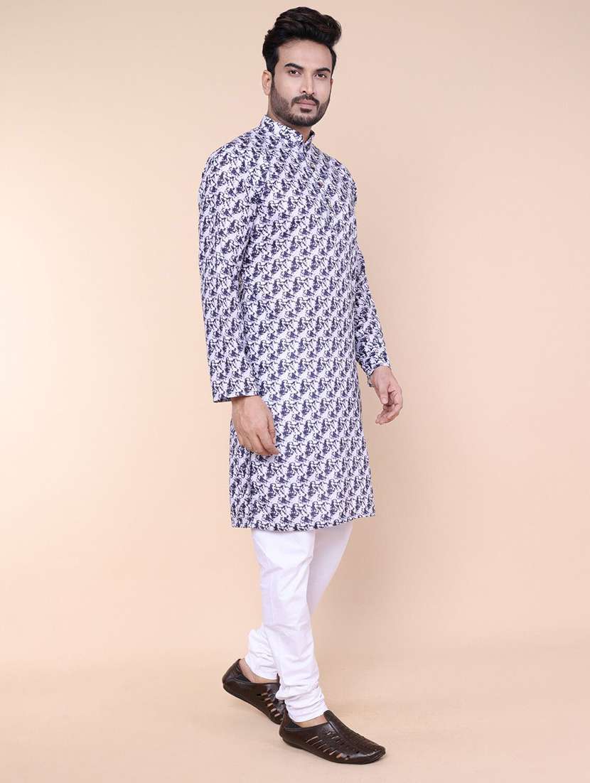 men printed mandarin neck long kurta - 22227784 -  Standard Image - 2
