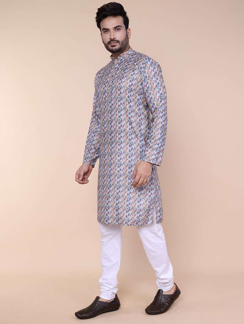 men printed mandarin neck long kurta - 22227786 -  Standard Image - 2