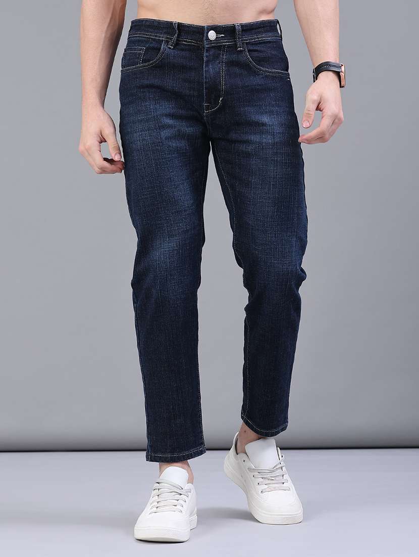 men washed mid rise ankle length jeans