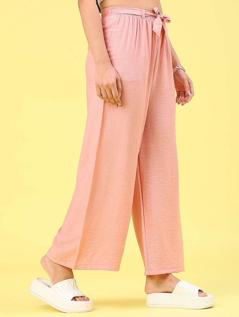women solid mid rise wide leg trouser - 22227882 -  Standard Image - 2