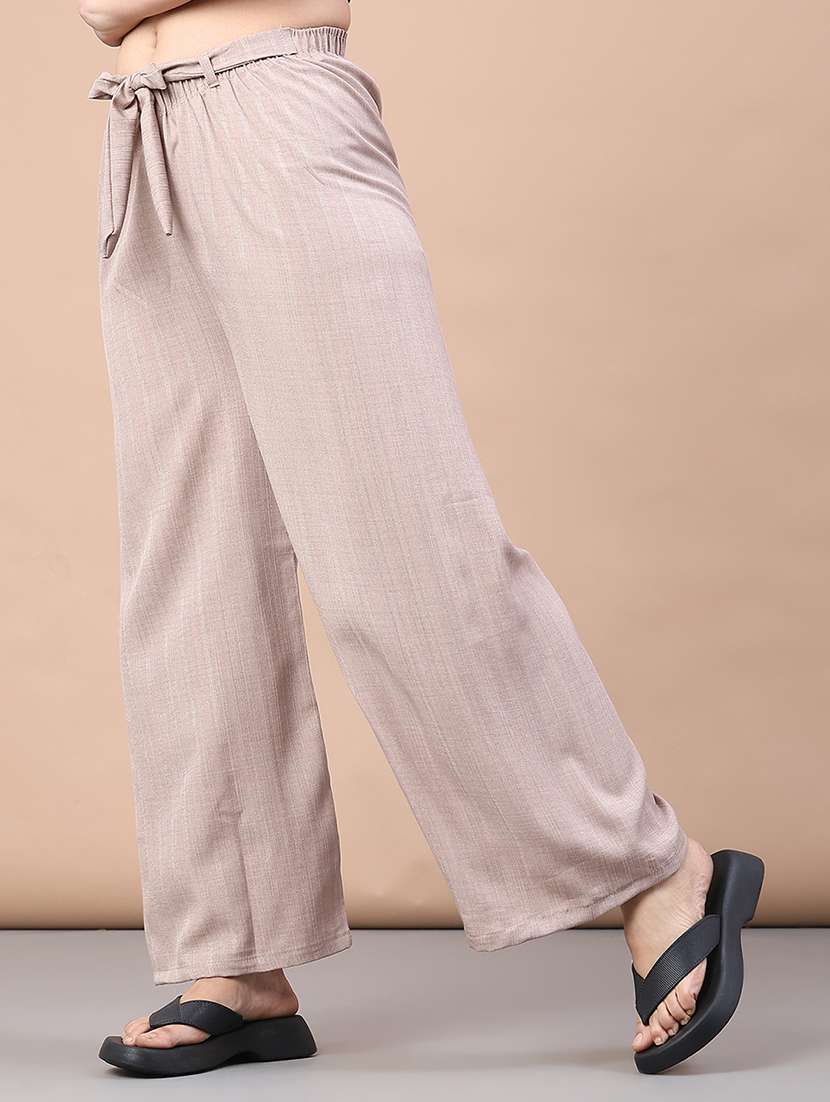 women solid mid rise wide leg trouser - 22227925 -  Standard Image - 2