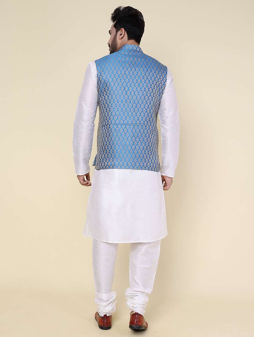 men solid mandarin neck kurta pyjama with jacket ethnic wear set - 22227984 -  Standard Image - 2
